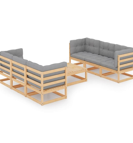 7-tlg. Garten-Lounge-Set mit Kissen Kiefer Massivholz