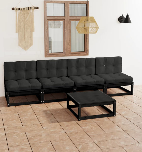 5-tlg. Garten-Lounge-Set mit Kissen Massivholz Kiefer