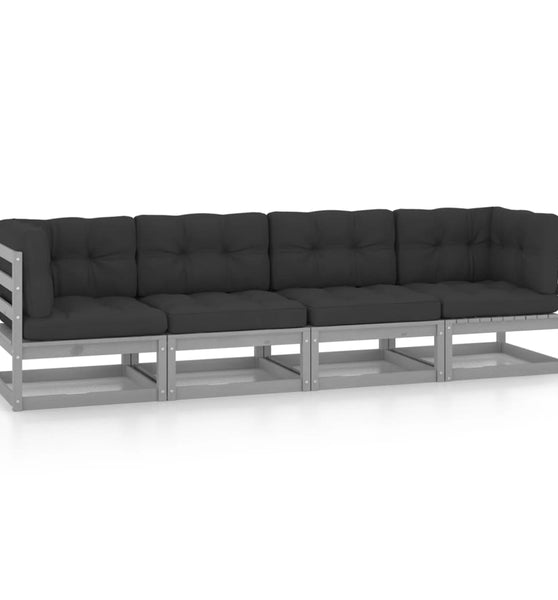 4-Sitzer-Gartensofa mit Kissen Kiefer Massivholz