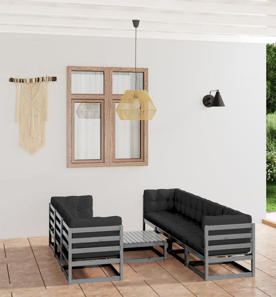 8-tlg. Garten-Lounge-Set mit Kissen Kiefer Massivholz