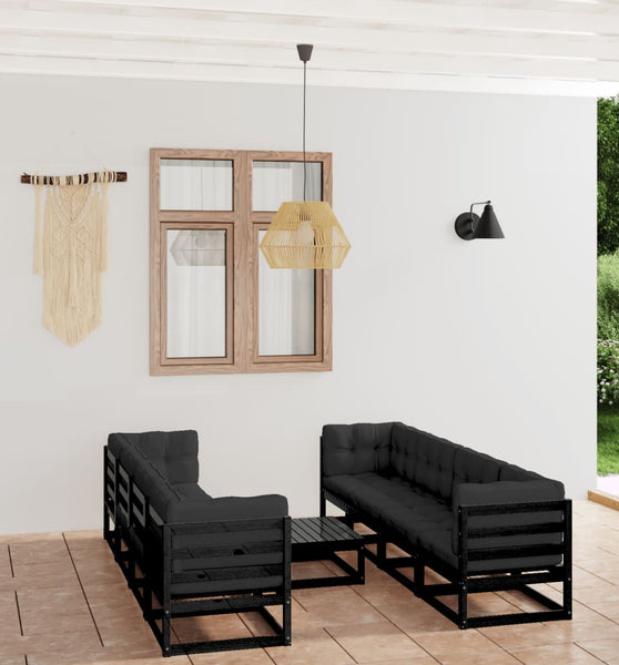 9-tlg. Garten-Lounge-Set mit Kissen Massivholz Kiefer