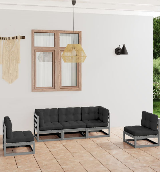 5-tlg. Garten-Lounge-Set mit Kissen Kiefer Massivholz