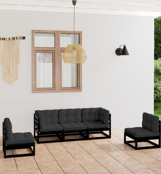 5-tlg. Garten-Lounge-Set mit Kissen Massivholz Kiefer