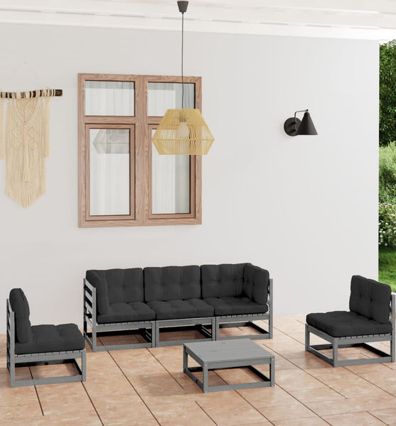 6-tlg. Garten-Lounge-Set mit Kissen Kiefer Massivholz