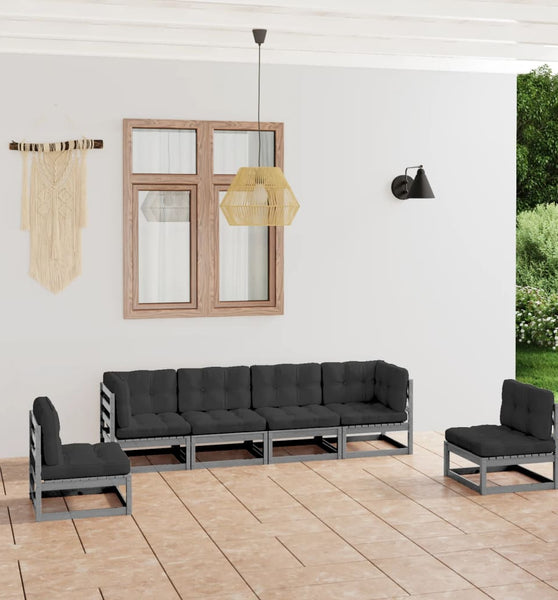 6-tlg. Garten-Lounge-Set mit Kissen Kiefer Massivholz