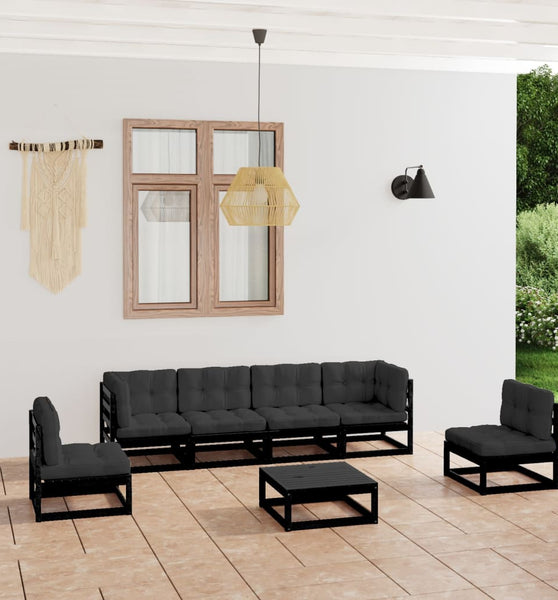 7-tlg. Garten-Lounge-Set mit Kissen Massivholz Kiefer