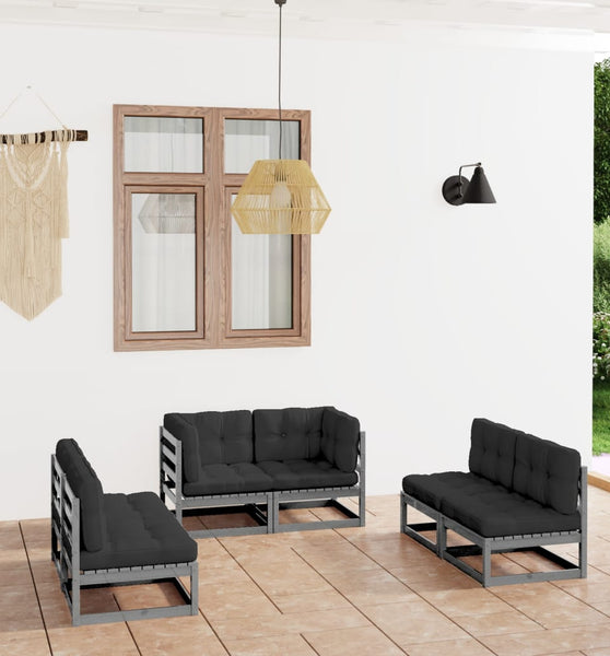 6-tlg. Garten-Lounge-Set mit Kissen Kiefer Massivholz