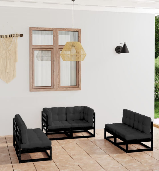 6-tlg. Garten-Lounge-Set mit Kissen Massivholz Kiefer