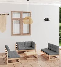 7-tlg. Garten-Lounge-Set mit Kissen Kiefer Massivholz