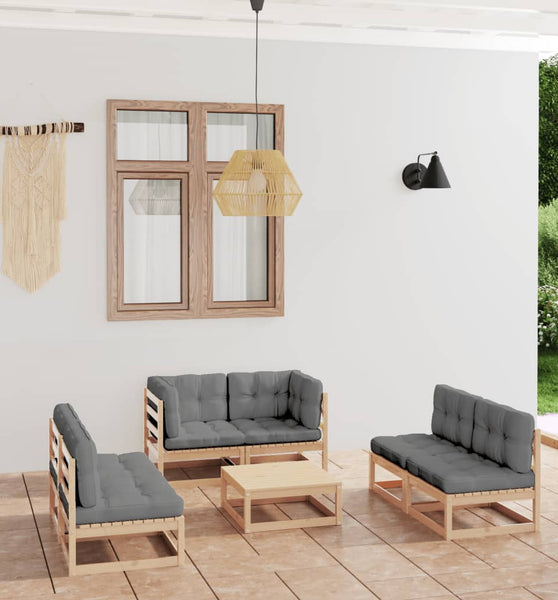 7-tlg. Garten-Lounge-Set mit Kissen Kiefer Massivholz