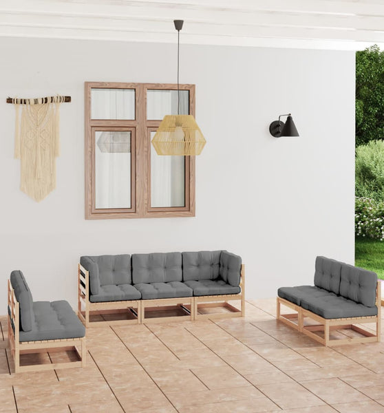 7-tlg. Garten-Lounge-Set mit Kissen Kiefer Massivholz