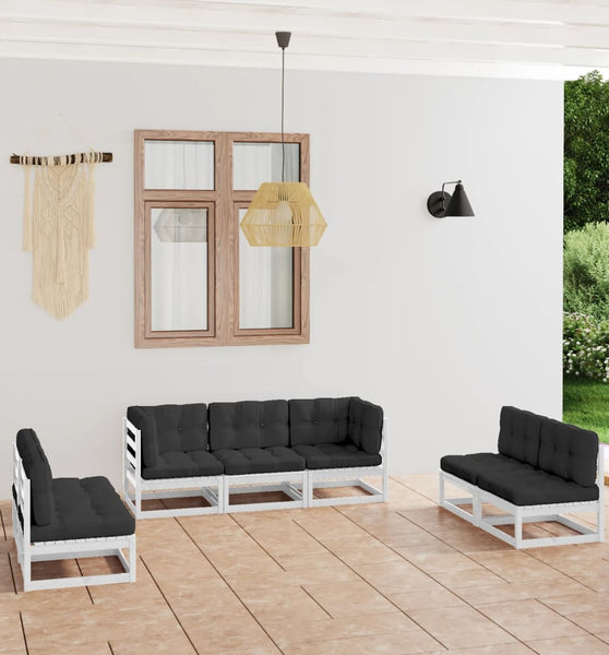 7-tlg. Garten-Lounge-Set mit Kissen Kiefer Massivholz