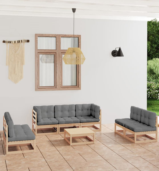 8-tlg. Garten-Lounge-Set mit Kissen Kiefer Massivholz