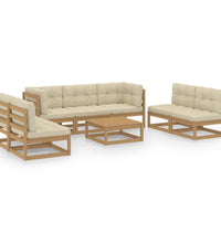 8-tlg. Garten-Lounge-Set mit Kissen Kiefer Massivholz