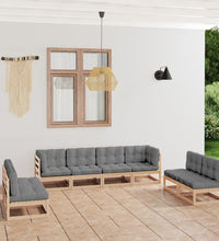 8-tlg. Garten-Lounge-Set mit Kissen Kiefer Massivholz