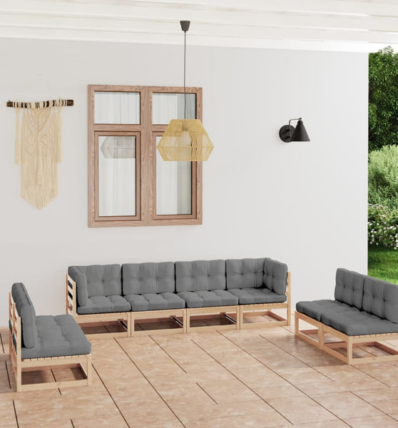 8-tlg. Garten-Lounge-Set mit Kissen Kiefer Massivholz