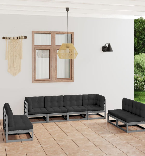 8-tlg. Garten-Lounge-Set mit Kissen Kiefer Massivholz