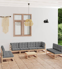 9-tlg. Garten-Lounge-Set mit Kissen Kiefer Massivholz