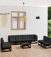 9-tlg. Garten-Lounge-Set mit Kissen Massivholz Kiefer