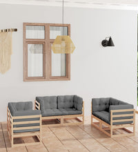 6-tlg. Garten-Lounge-Set mit Kissen Kiefer Massivholz