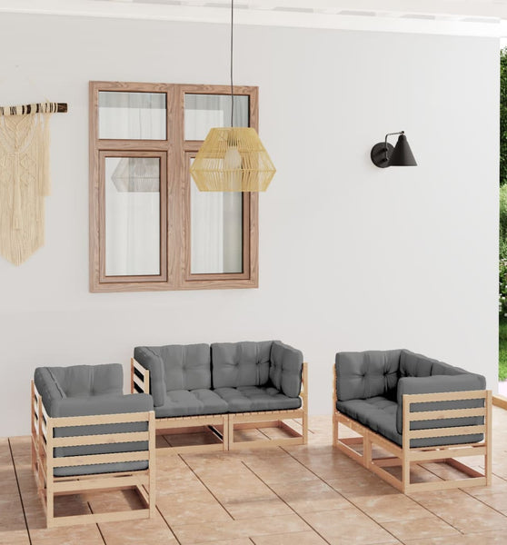 6-tlg. Garten-Lounge-Set mit Kissen Kiefer Massivholz