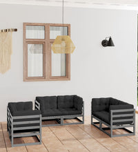 6-tlg. Garten-Lounge-Set mit Kissen Kiefer Massivholz