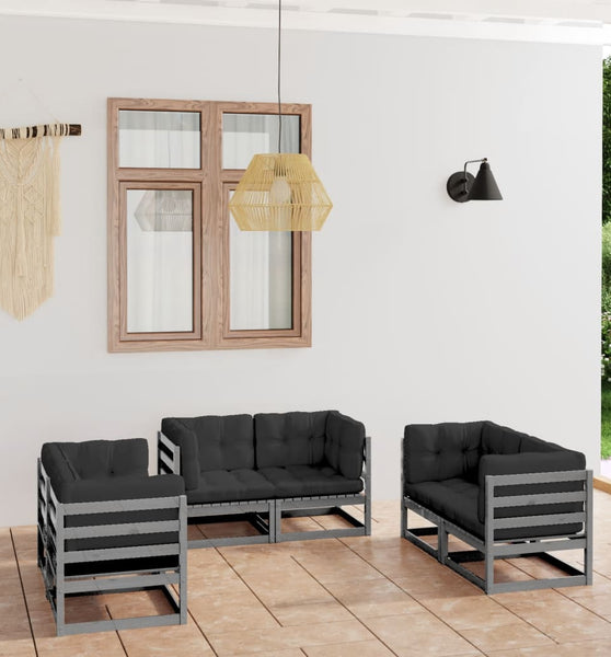 6-tlg. Garten-Lounge-Set mit Kissen Kiefer Massivholz