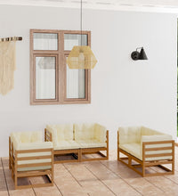 6-tlg. Garten-Lounge-Set mit Kissen Kiefer Massivholz