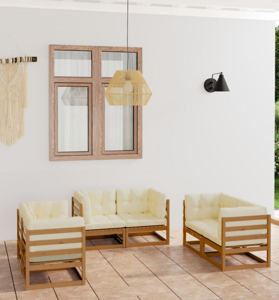 6-tlg. Garten-Lounge-Set mit Kissen Kiefer Massivholz