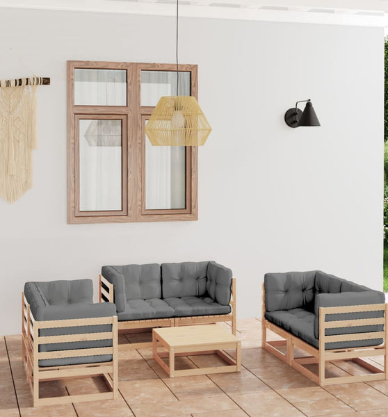 7-tlg. Garten-Lounge-Set mit Kissen Kiefer Massivholz