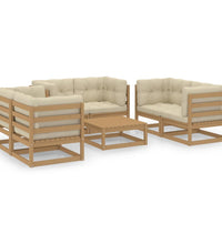 7-tlg. Garten-Lounge-Set mit Kissen Kiefer Massivholz