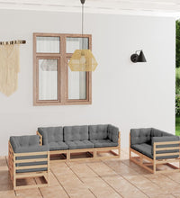 7-tlg. Garten-Lounge-Set mit Kissen Kiefer Massivholz