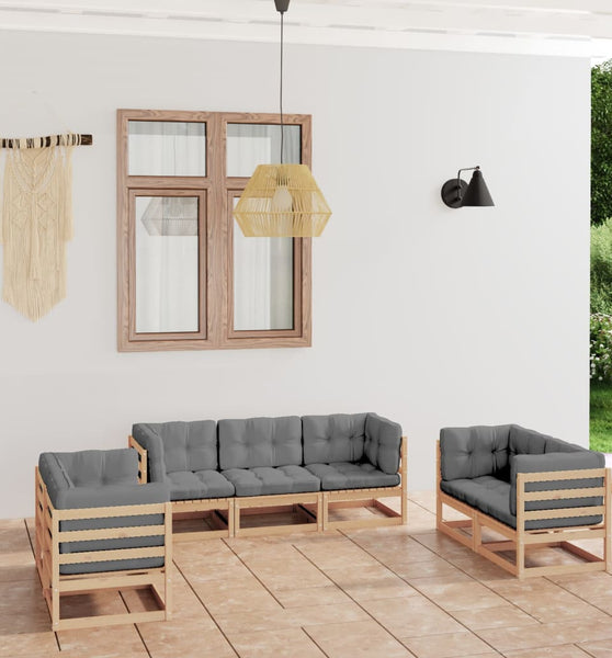 7-tlg. Garten-Lounge-Set mit Kissen Kiefer Massivholz