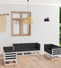 7-tlg. Garten-Lounge-Set mit Kissen Kiefer Massivholz