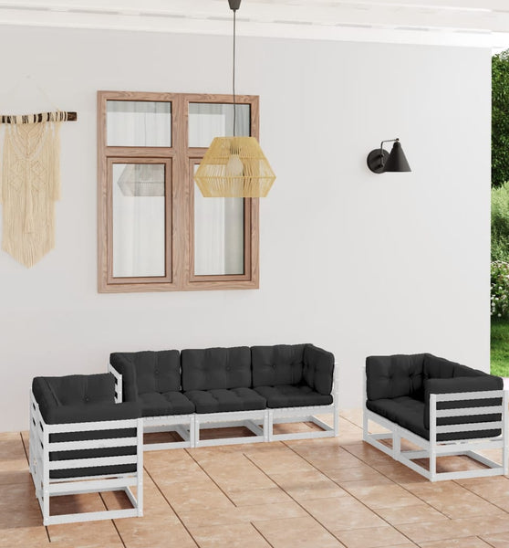 7-tlg. Garten-Lounge-Set mit Kissen Kiefer Massivholz