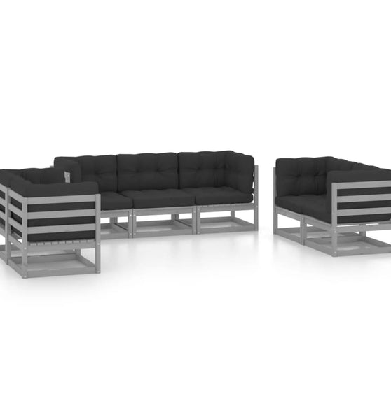 7-tlg. Garten-Lounge-Set mit Kissen Kiefer Massivholz