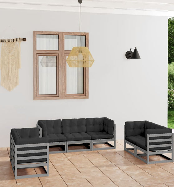 7-tlg. Garten-Lounge-Set mit Kissen Kiefer Massivholz