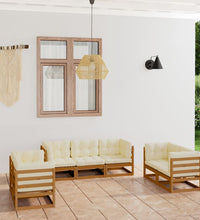 7-tlg. Garten-Lounge-Set mit Kissen Kiefer Massivholz