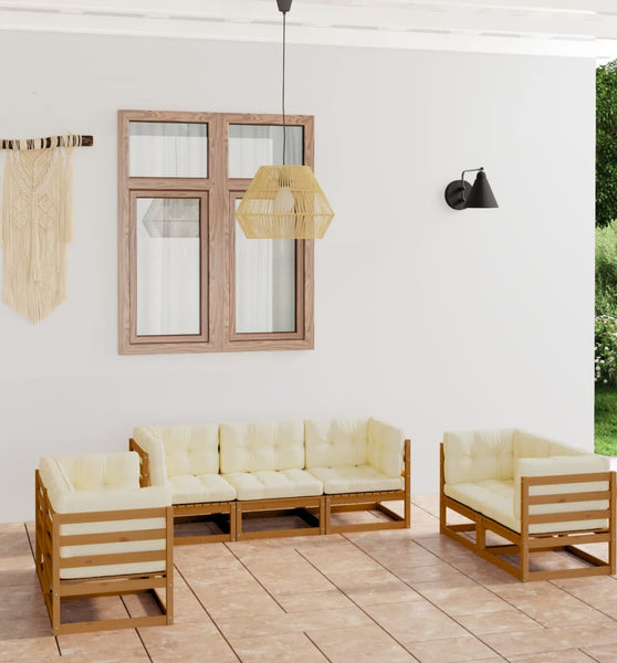 7-tlg. Garten-Lounge-Set mit Kissen Kiefer Massivholz