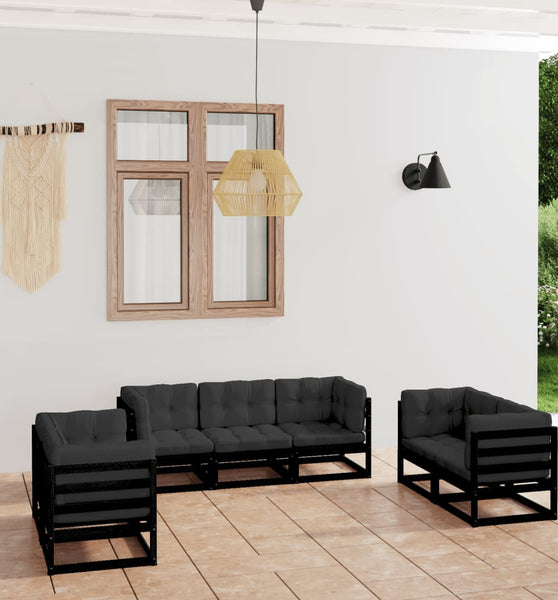 7-tlg. Garten-Lounge-Set mit Kissen Kiefer Massivholz