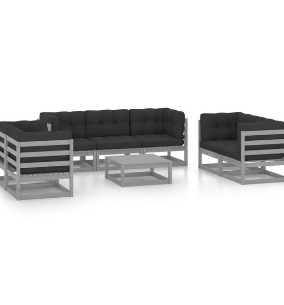 8-tlg. Garten-Lounge-Set mit Kissen Kiefer Massivholz