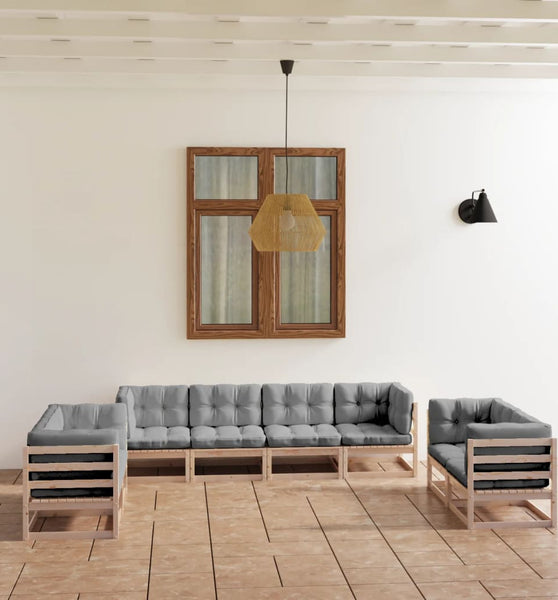 8-tlg. Garten-Lounge-Set mit Kissen Kiefer Massivholz