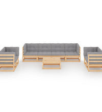 9-tlg. Garten-Lounge-Set mit Kissen Kiefer Massivholz