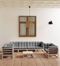 9-tlg. Garten-Lounge-Set mit Kissen Kiefer Massivholz