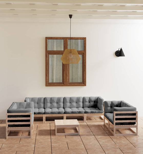 9-tlg. Garten-Lounge-Set mit Kissen Kiefer Massivholz