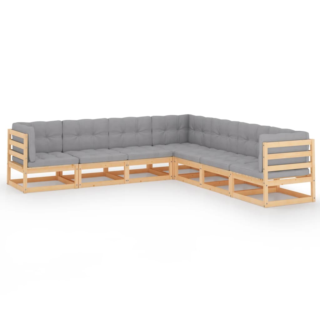 7-tlg. Garten-Lounge-Set mit Kissen Kiefer Massivholz