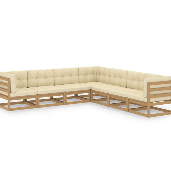 7-tlg. Garten-Lounge-Set mit Kissen Kiefer Massivholz