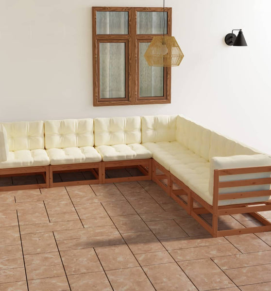 7-tlg. Garten-Lounge-Set mit Kissen Kiefer Massivholz