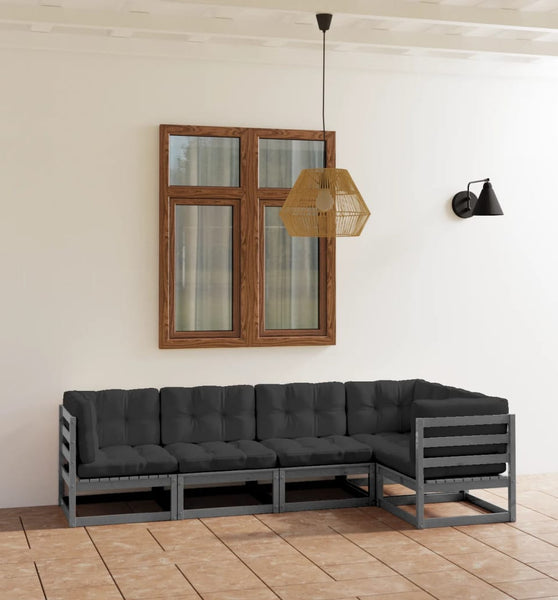 5-tlg. Garten-Lounge-Set mit Kissen Kiefer Massivholz