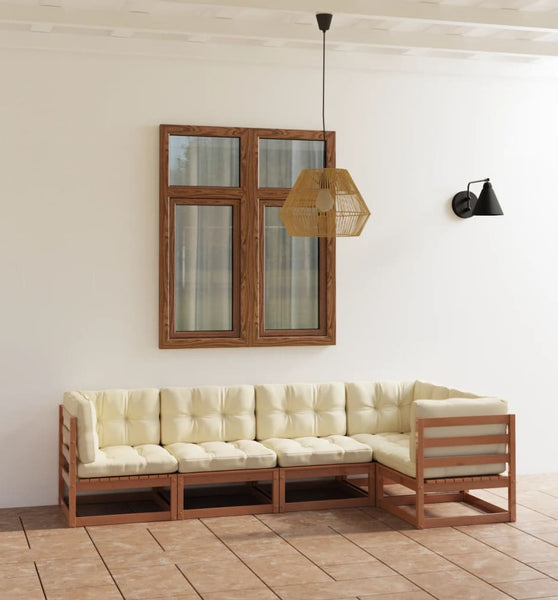 5-tlg. Garten-Lounge-Set mit Kissen Kiefer Massivholz